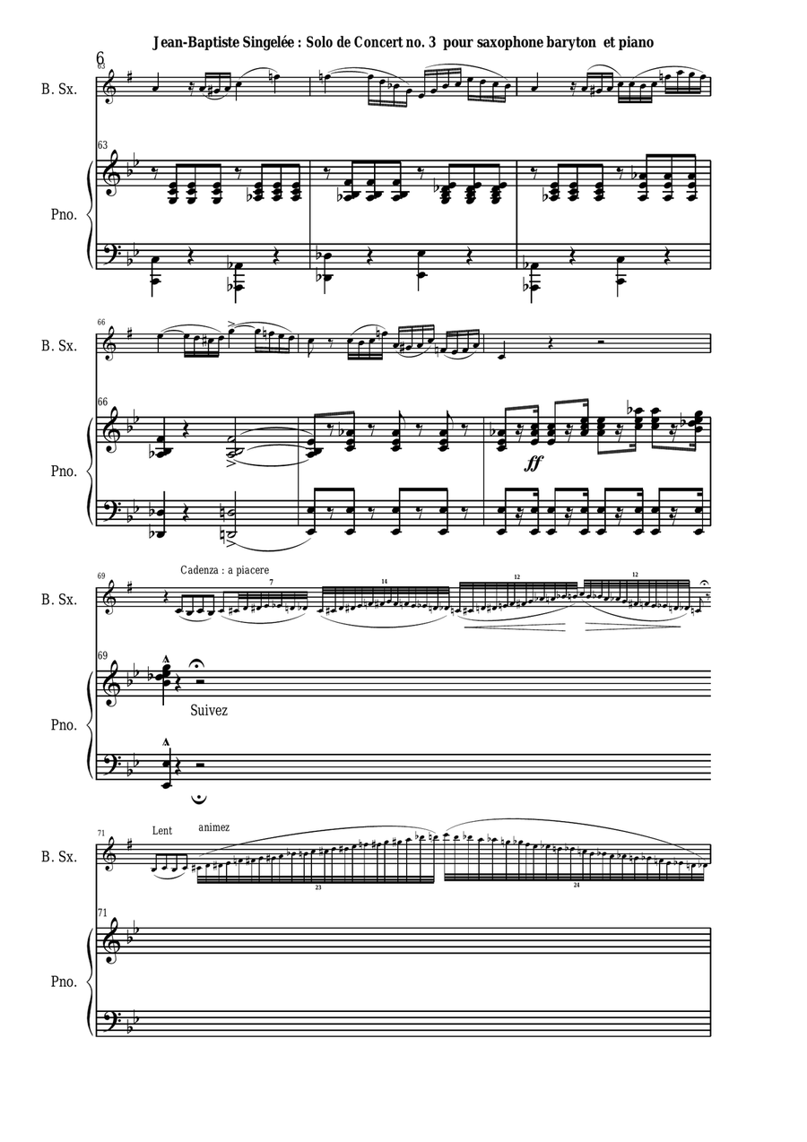 Jean-Baptiste Singelée Solo de Concert no. 3, Opus 83 for baritone saxophone and piano Baritone Saxophone scores gallery preview page 6