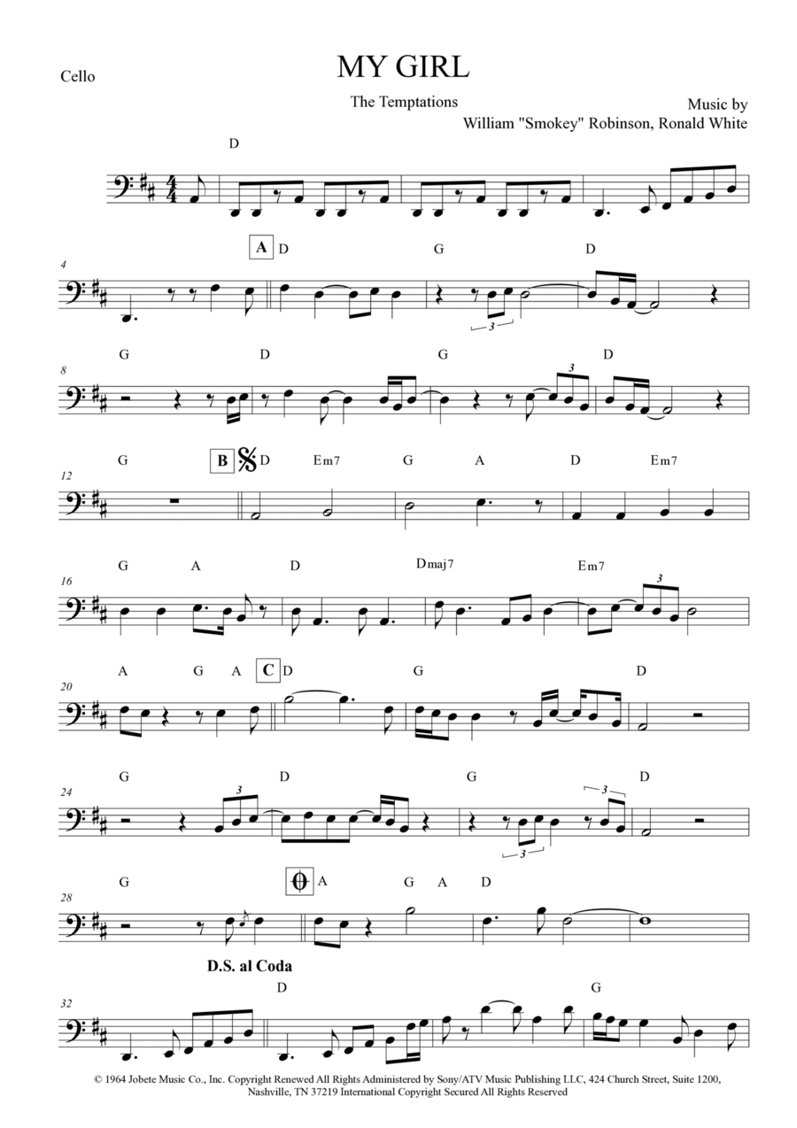 My Girl Cello Solo scores gallery preview page 1