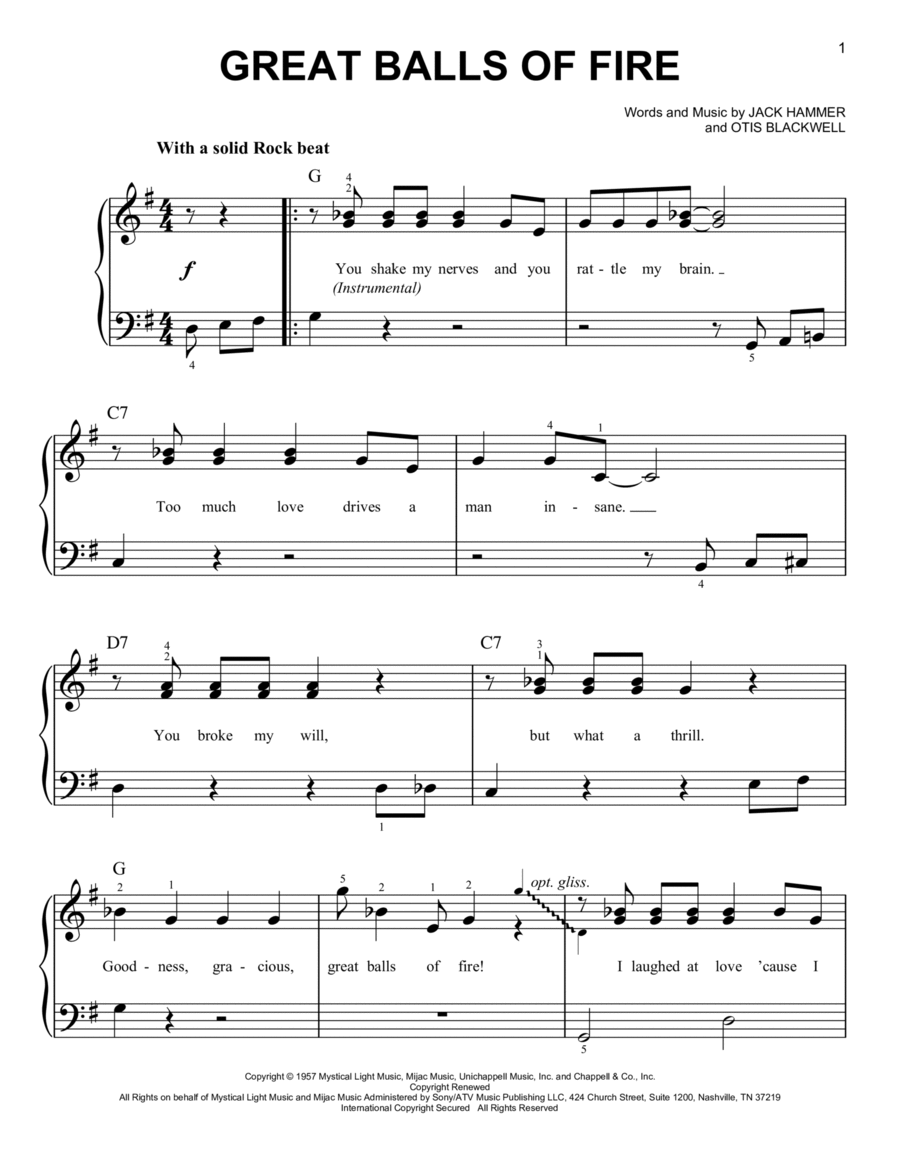 Great Balls Of Fire Easy Piano scores gallery preview page 1