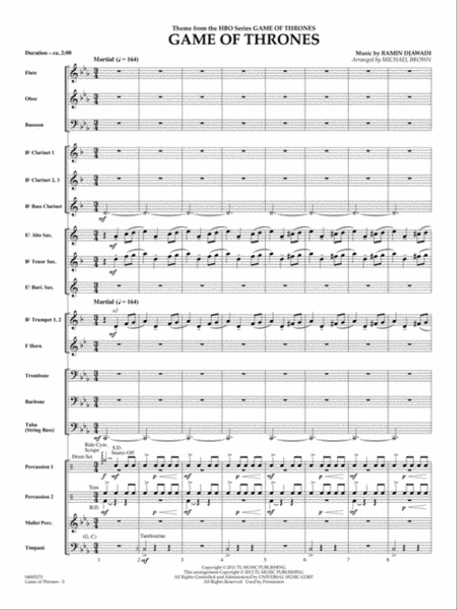 Game of Thrones (Theme) Concert Band scores gallery preview page 3