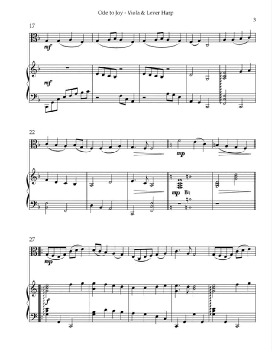 Ode to Joy, Duet for Viola & Lever Harp String Duet scores gallery preview page 3