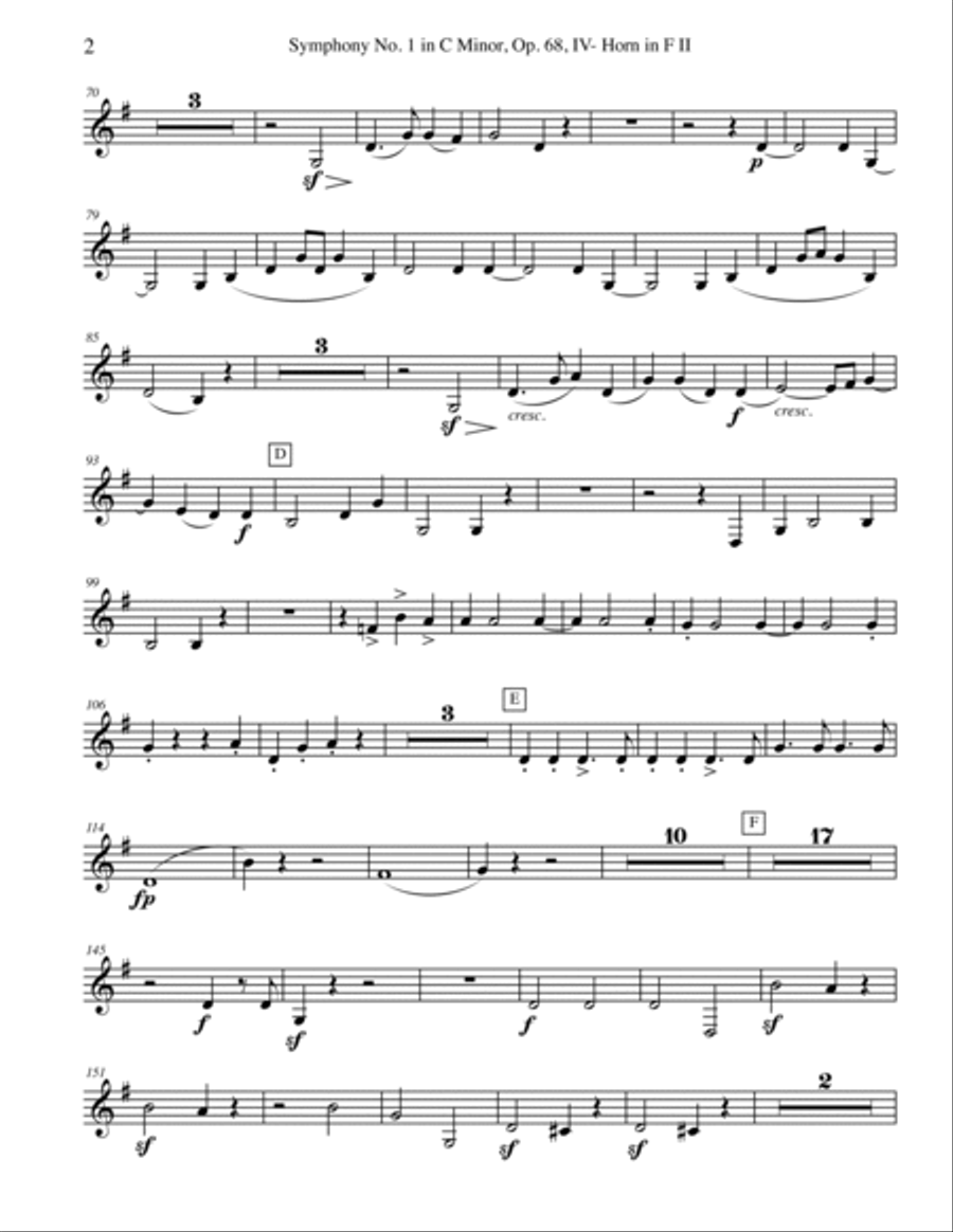 Brahms Symphony No. 1, Movement IV - Horn in F 2 (Transposed Part), Op. 68 Horn Solo scores gallery preview page 2