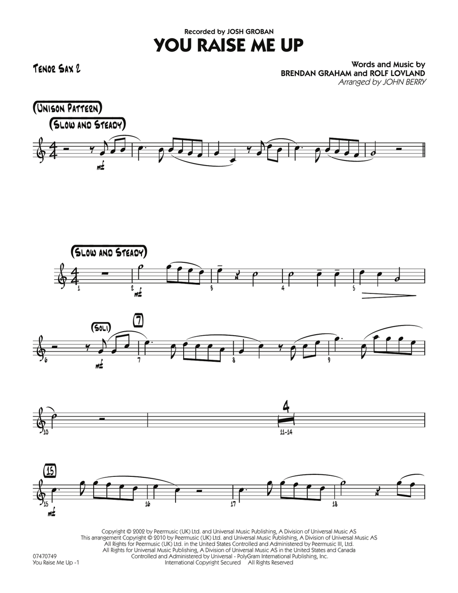 Book cover for You Raise Me Up - Tenor Sax 2