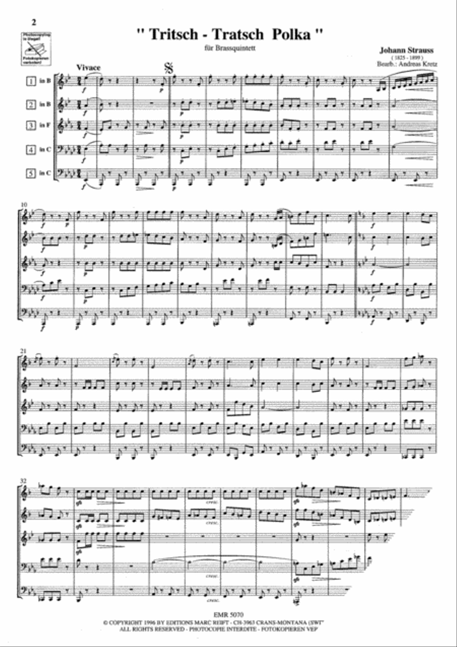 Tritsch-Tratsch Polka Brass Quintet scores gallery preview page 4