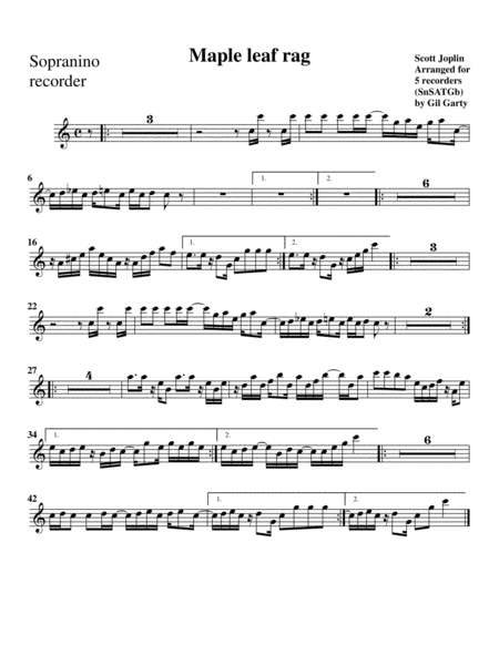 Maple leaf rag (arrangement for 5 recorders)