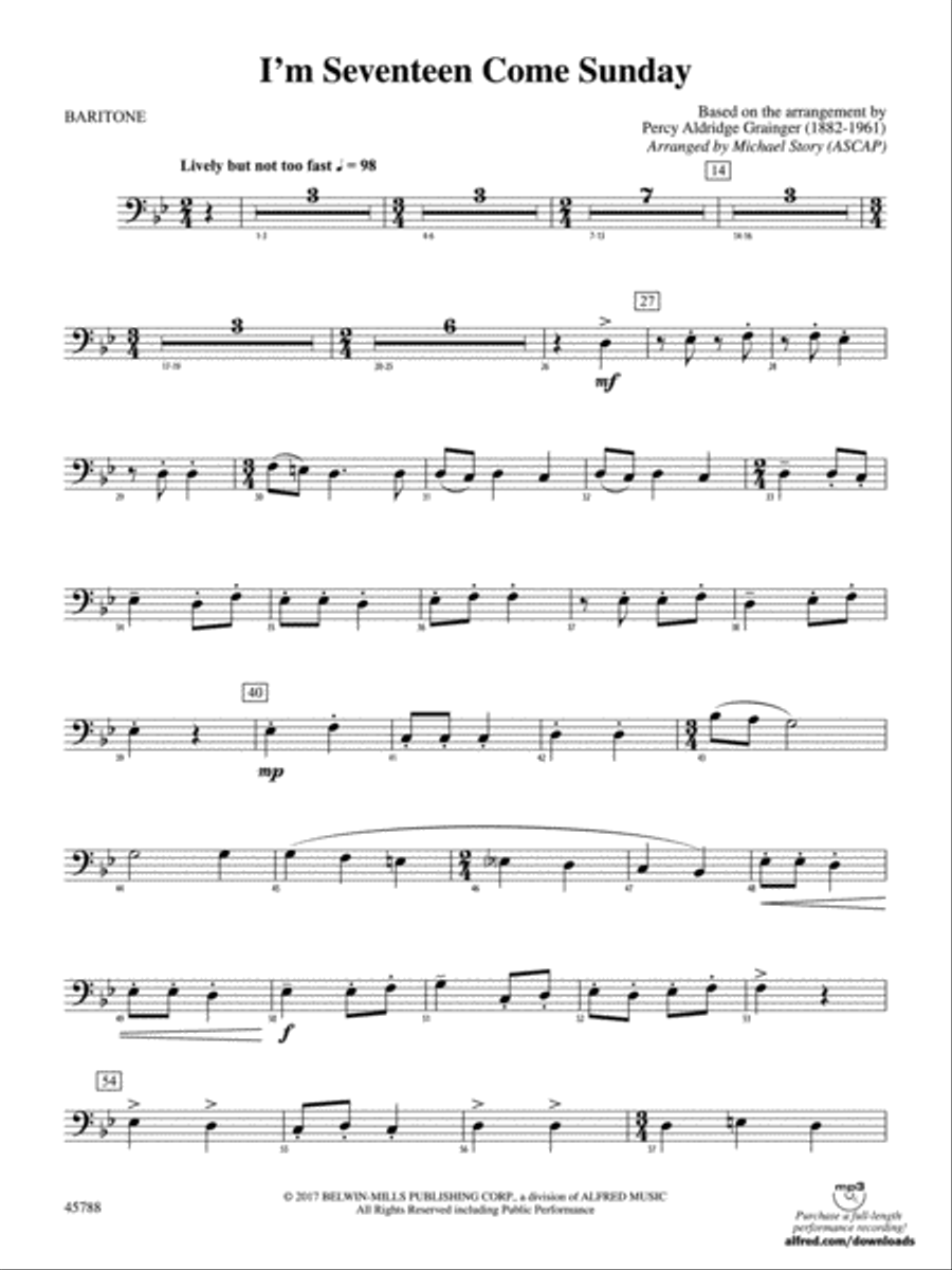 I'm Seventeen Come Sunday: Baritone B.C. Concert Band scores gallery preview page 1