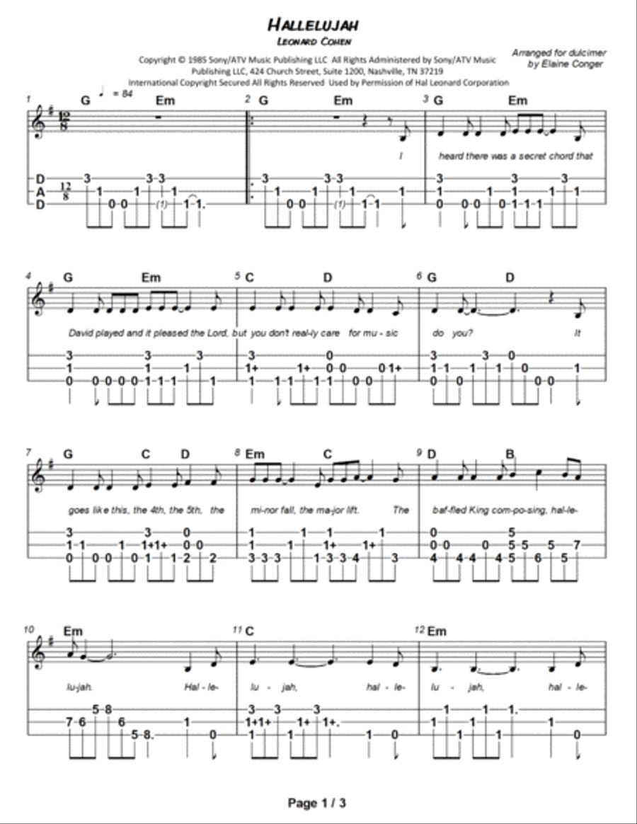 Hallelujah Dulcimer scores gallery preview page 2
