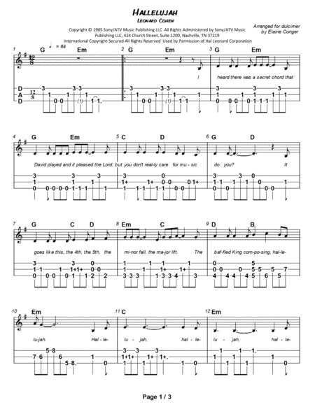 Hallelujah Dulcimer - Digital Sheet Music