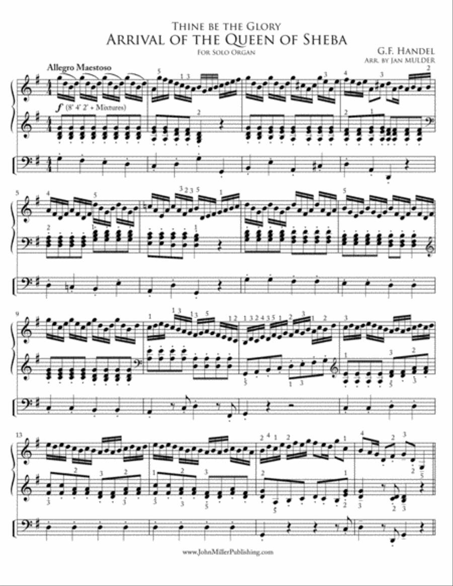 Thine Be the Glory / Arrival of the Queen of Sheba Organ scores gallery preview page 1