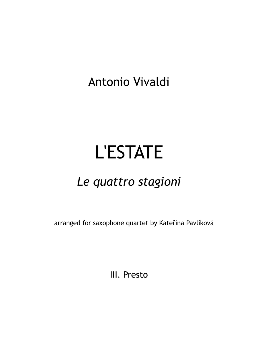 A. Vivaldi: Summer from the Four Seasons for Saxophone Quartet, III. Presto Saxophone Quartet scores gallery preview page 1