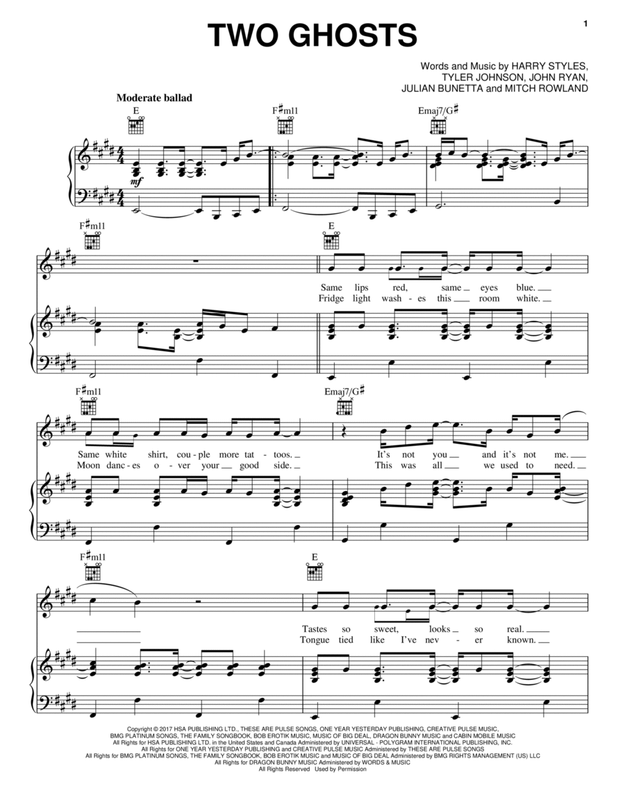 Two Ghosts Two Ghosts Piano, Vocal, Guitar scores gallery preview page 1