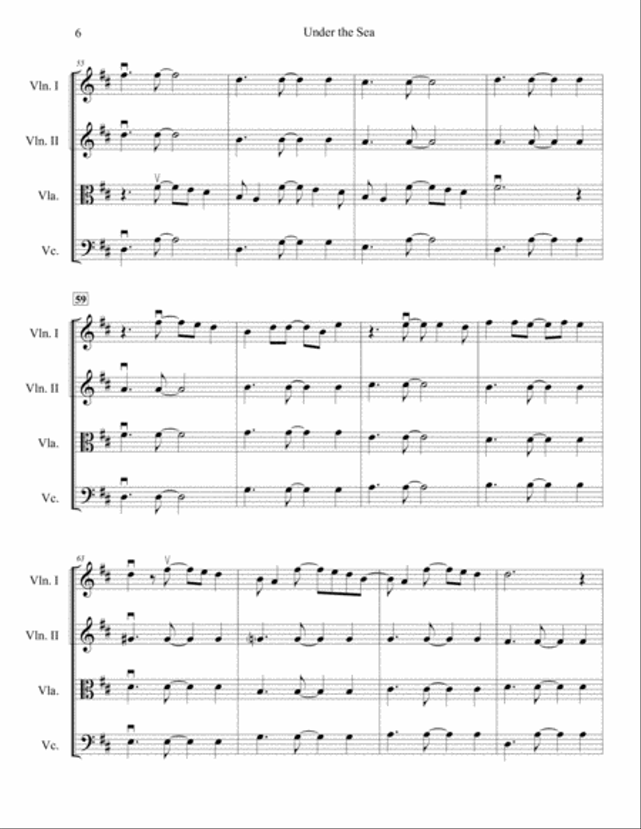 Under The Sea Under The Sea String Quartet scores gallery preview page 6