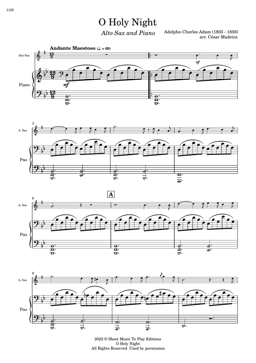 O Holy Night - Alto Sax and Piano (Full Score and Parts) Alto Saxophone scores gallery preview page 2