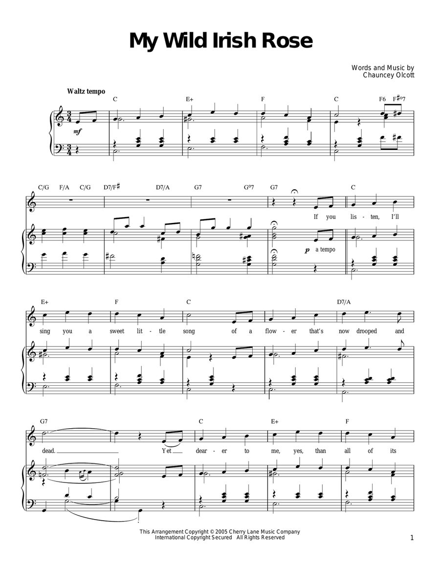 My Wild Irish Rose My Wild Irish Rose Piano, Vocal, Guitar scores gallery preview page 1