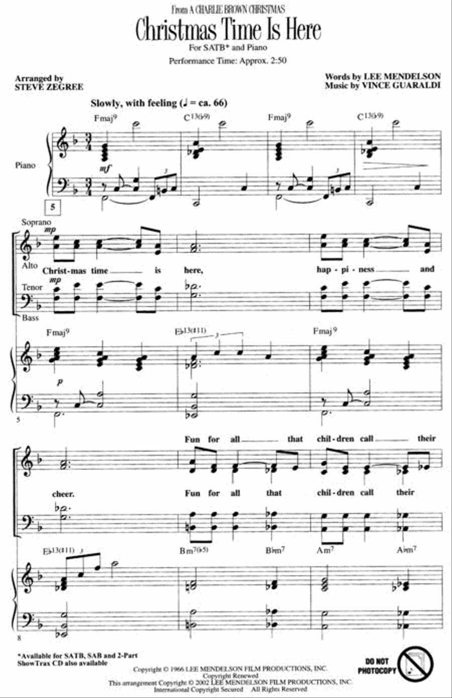Christmas Time Is Here (from A Charlie Brown Christmas) 4-Part scores gallery preview page 2