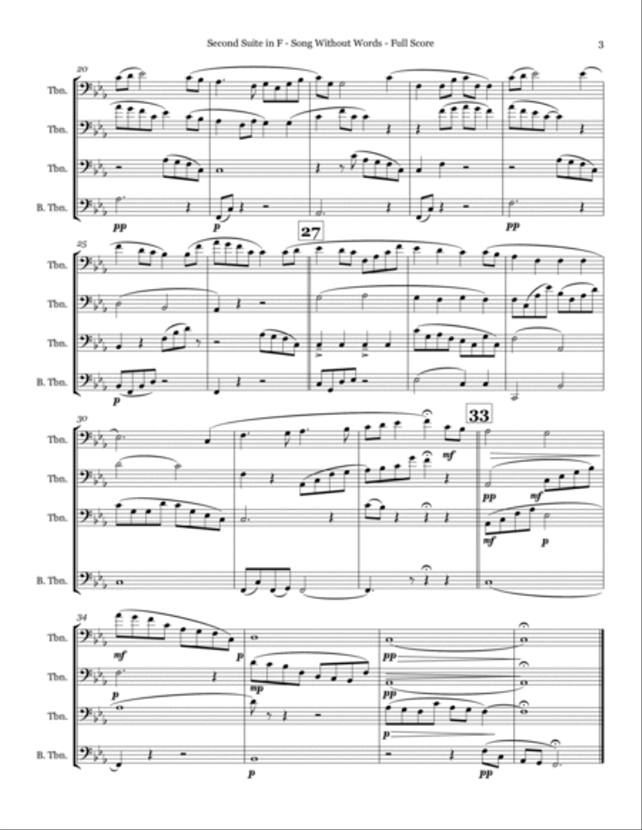 Second Suite in F - Song Without Words - Trombone Quartet Trombone Quartet scores gallery preview page 3