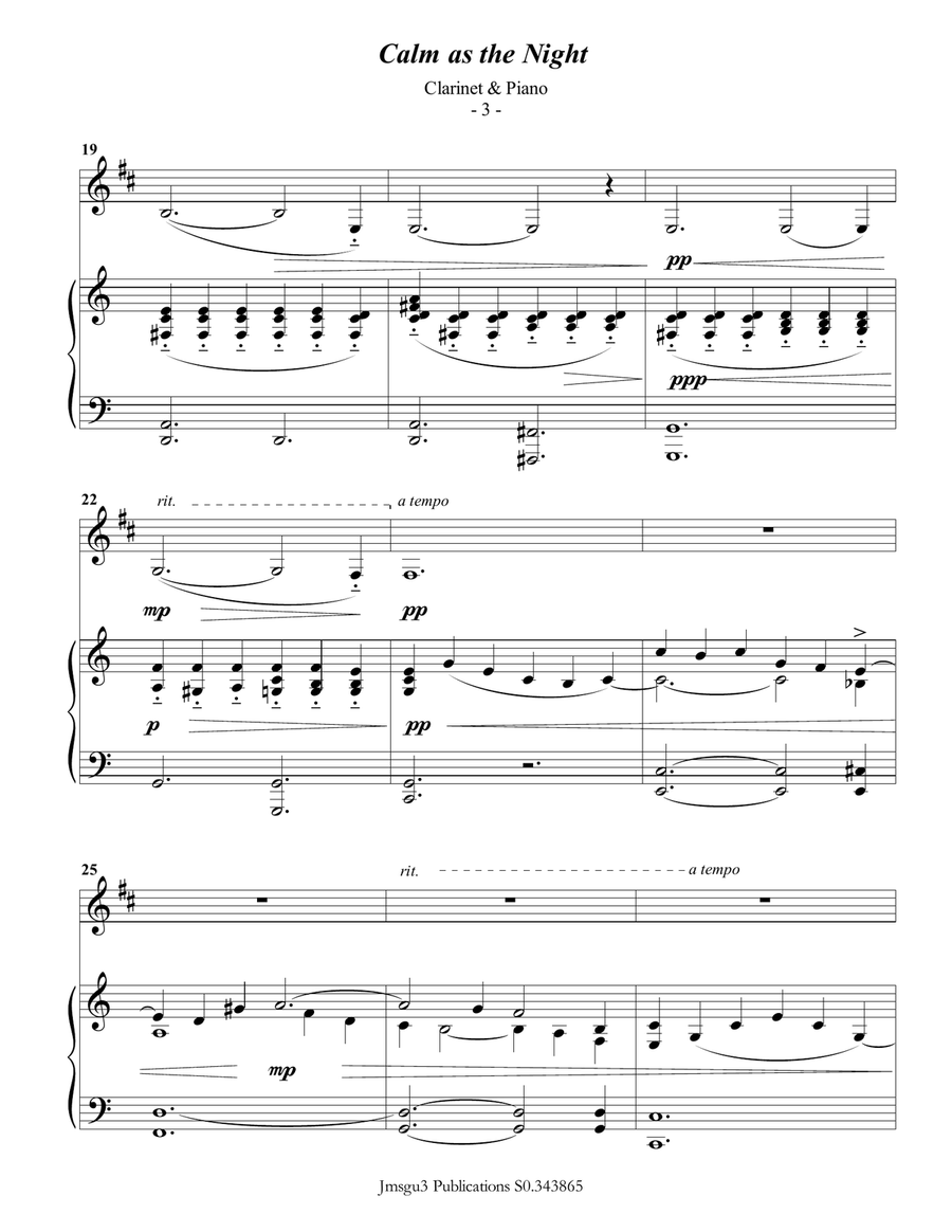 Bohm: Calm as the Night for Clarinet & Piano B-Flat Clarinet scores gallery preview page 3