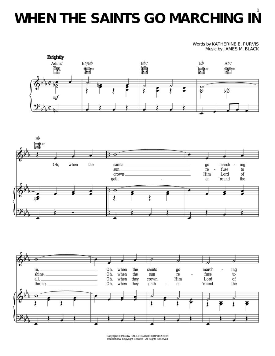 When The Saints Go Marching In Piano, Vocal, Guitar scores gallery preview page 1