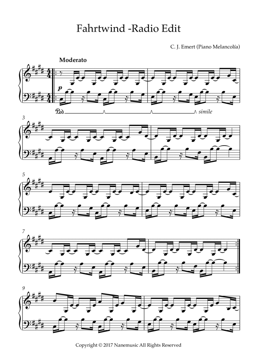 Fahrtwind - Radio Edit Piano Solo scores gallery preview page 1