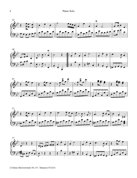 Kleine Klavierstücke Nr. 3 in Bb major for Piano solo image number null