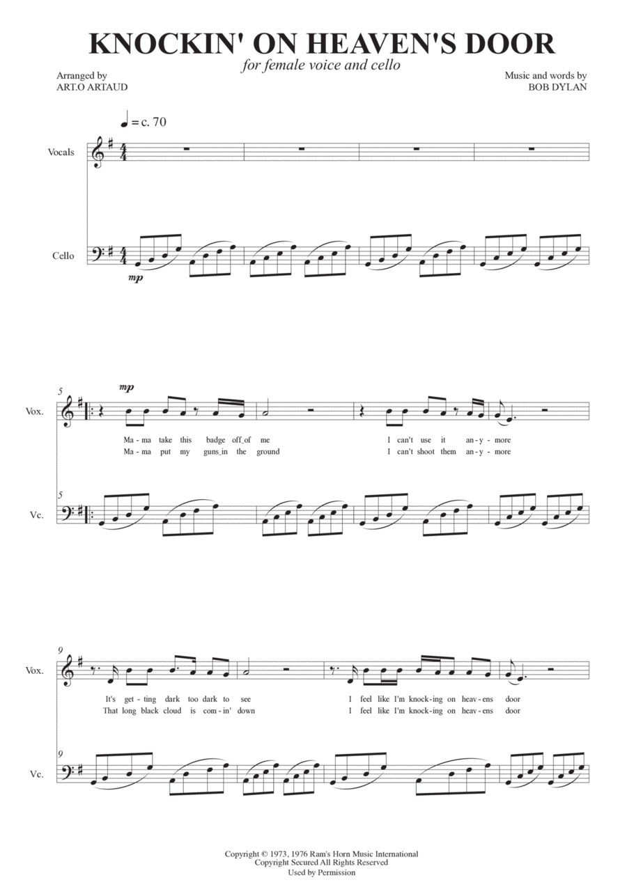 Knockin' On Heaven's Door Chamber Music scores gallery preview page 1