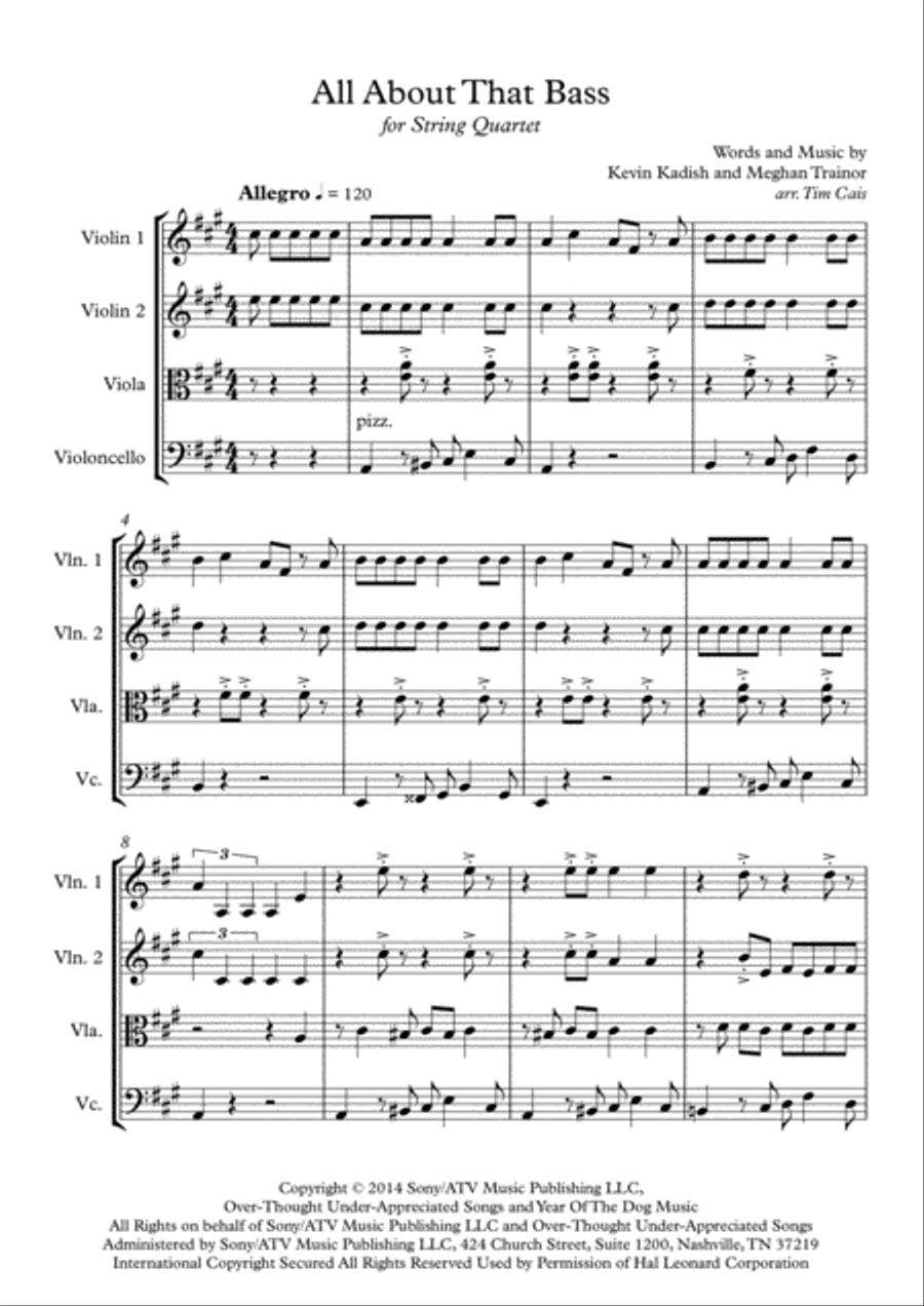 All About That Bass String Quartet scores gallery preview page 1