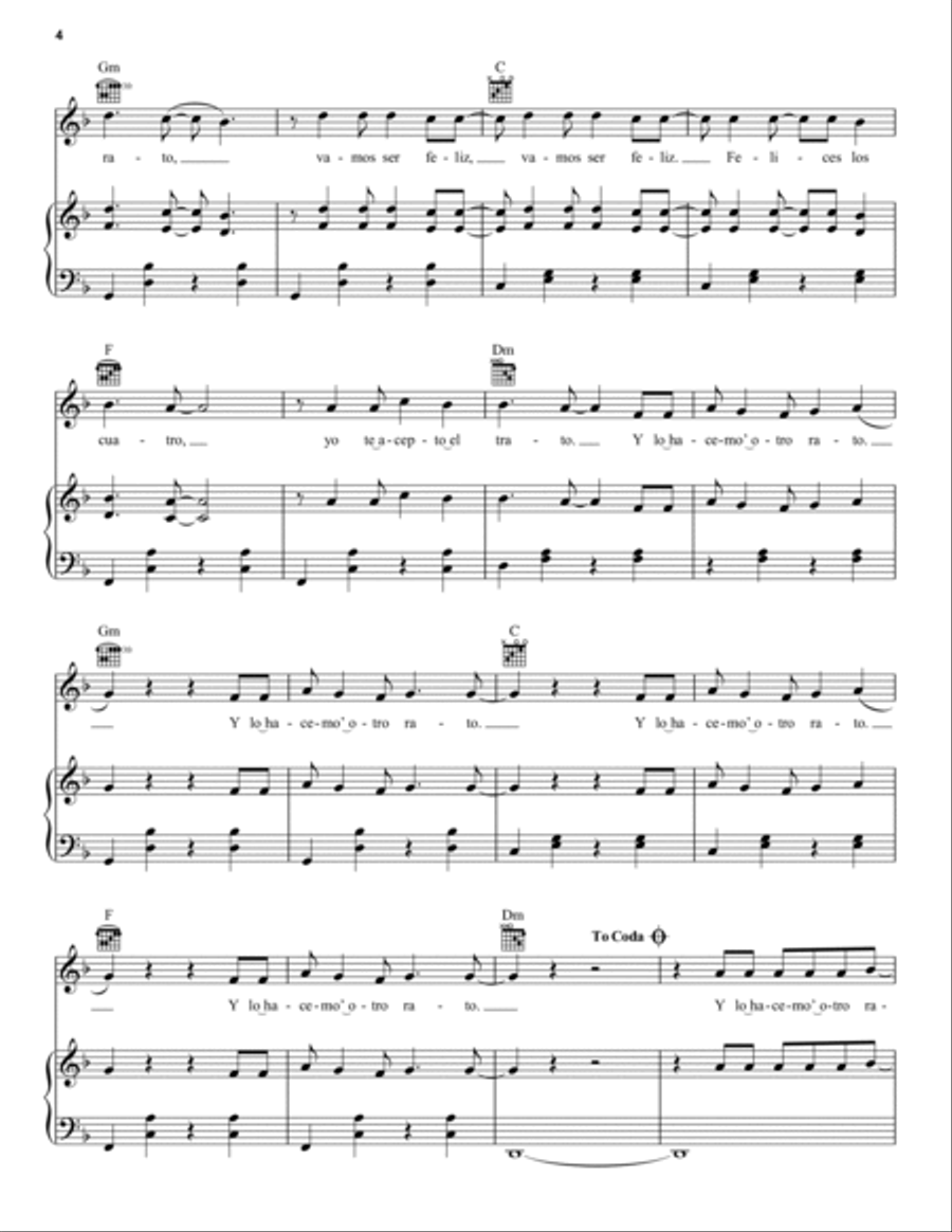 Felices Los 4 Piano, Vocal, Guitar scores gallery preview page 4
