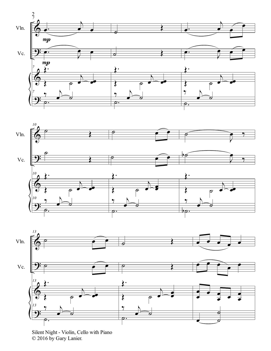 Gary Lanier: SILENT NIGHT (Piano Trio – Violin, Cello & Piano with Score & Parts) Piano Trio scores gallery preview page 3
