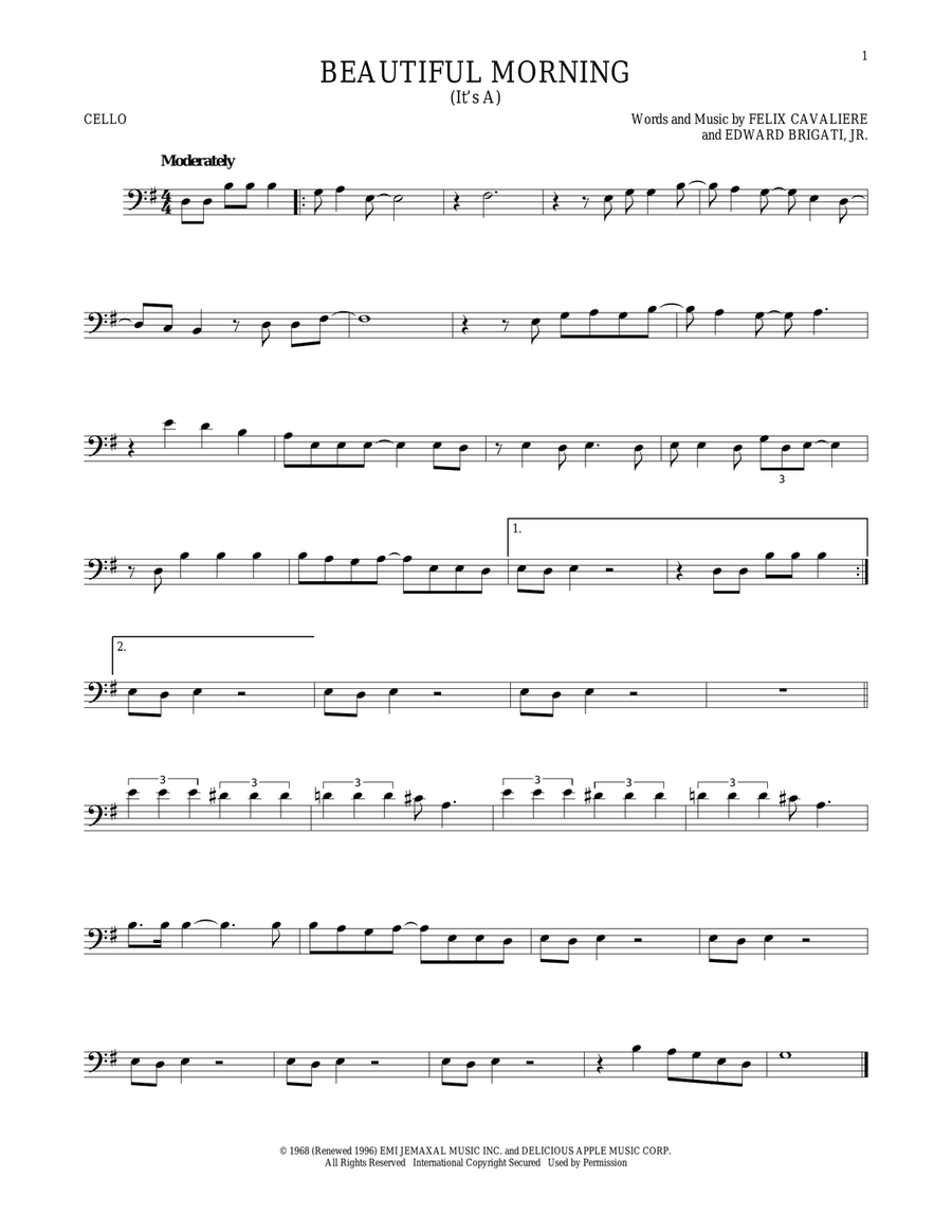 (It's A) Beautiful Morning Cello Solo scores gallery preview page 1