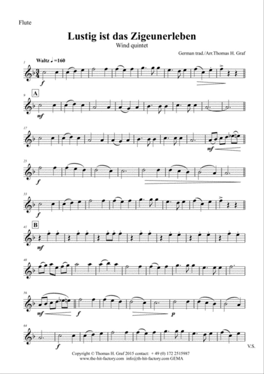 Lustig ist das Zigeunerleben - German Folk Song Waltz October Fest - Woodwind Quintet Woodwind Quintet scores gallery preview page 5