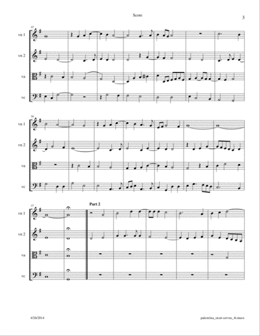 Palestrina: Sicut cervus for String Quartet String Quartet scores gallery preview page 3