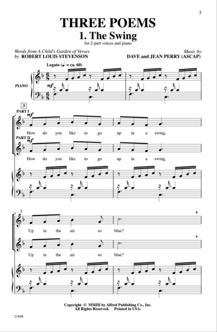 Three Poems (from A Child's Garden of Verses) 2-Part scores gallery preview page 2