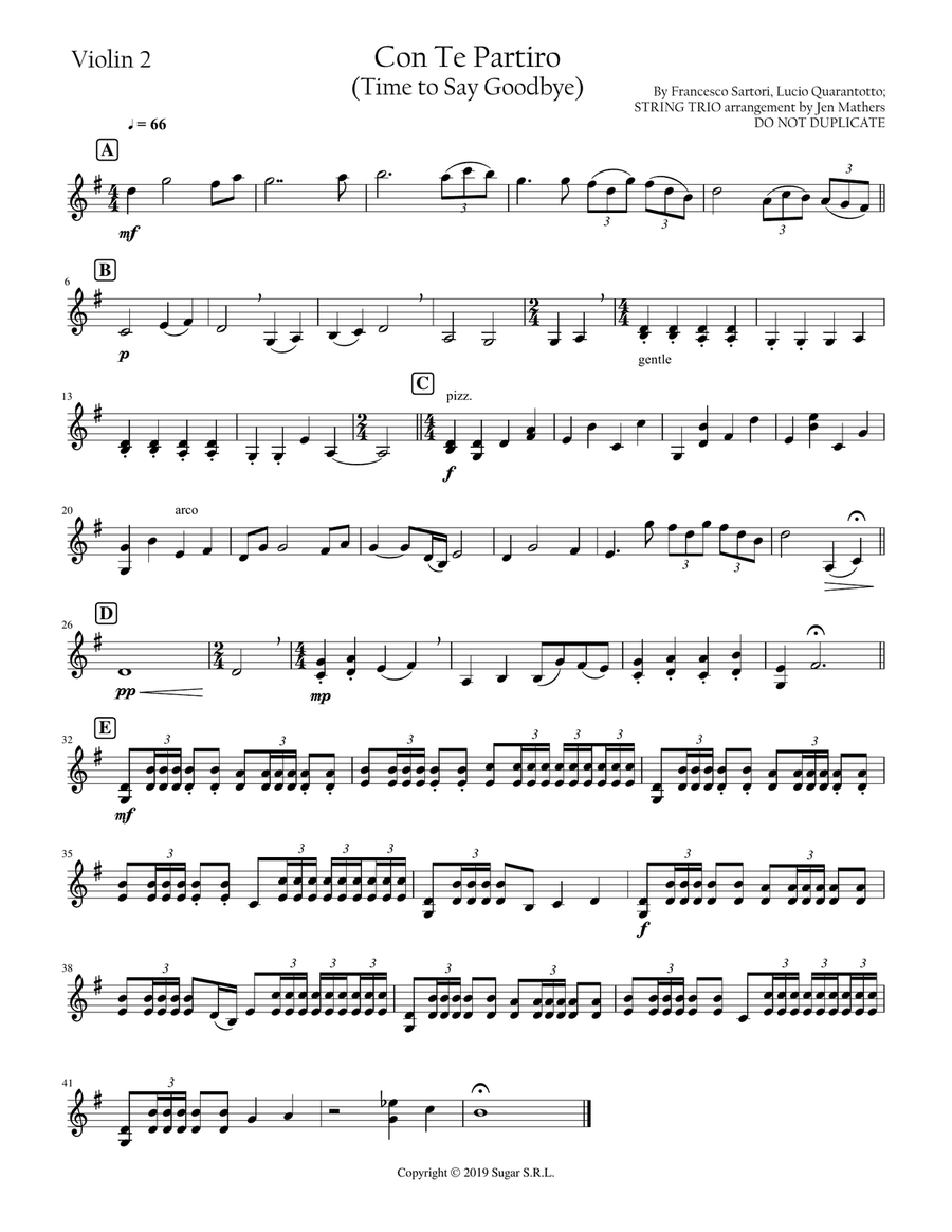 Con Te Partiro (time To Say Goodbye) String Trio scores gallery preview page 2