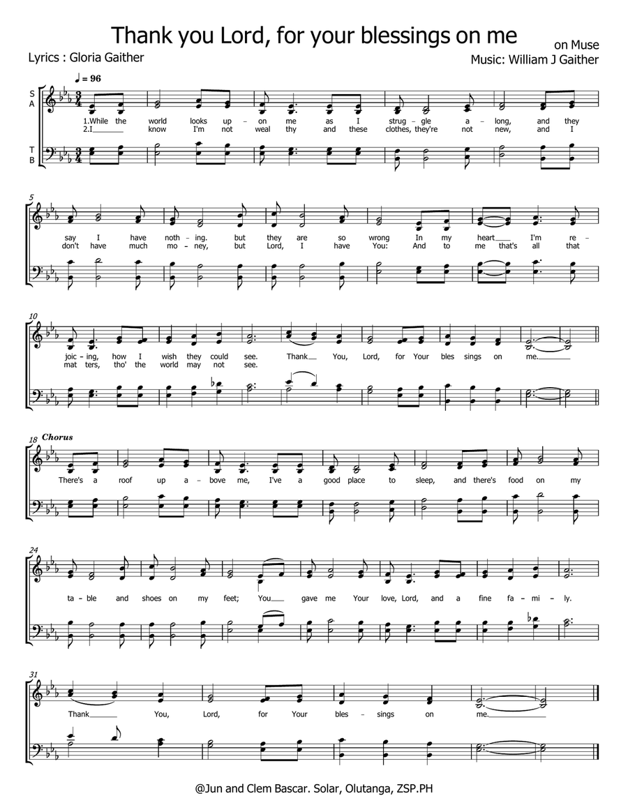 Thank You Lord for Your Blessings on Me 4-Part scores gallery preview page 1