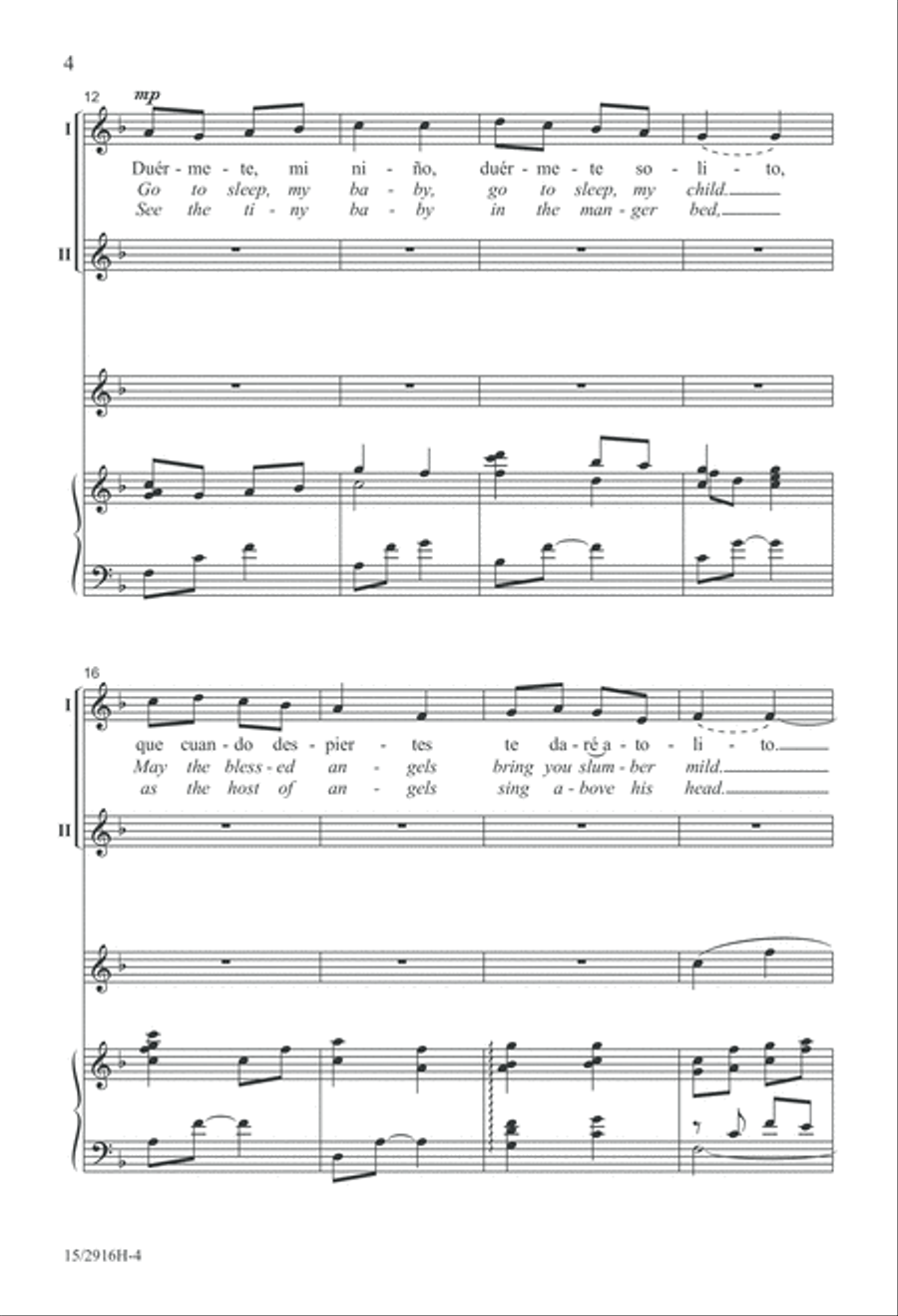 Duérmete (The Angels' Lullaby) 2-Part scores gallery preview page 5