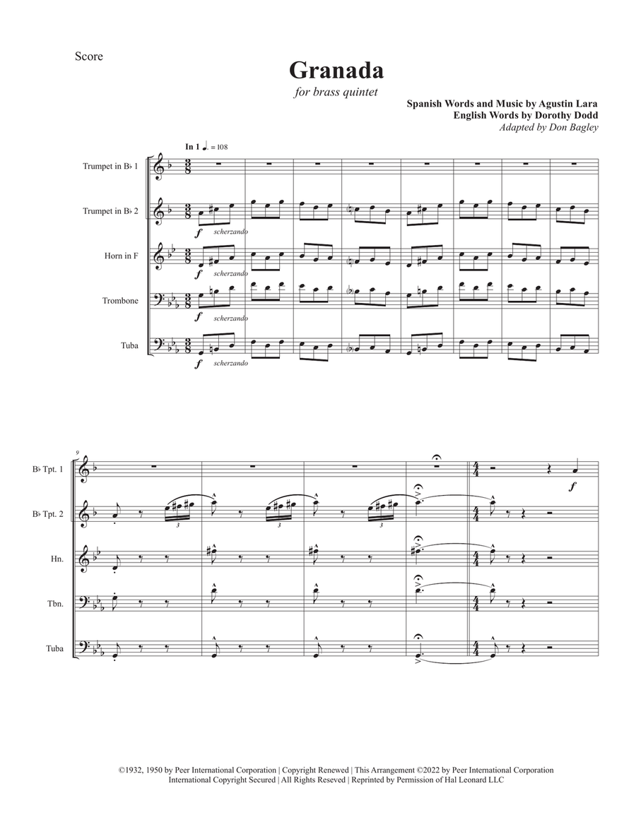 Granada - Full Score Brass Quintet scores gallery preview page 1