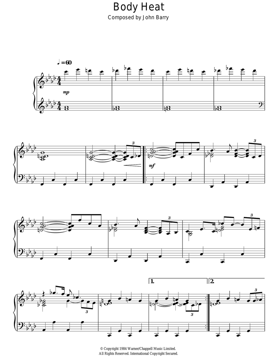 Body Heat (from Body Heat) Piano Solo scores gallery preview page 1
