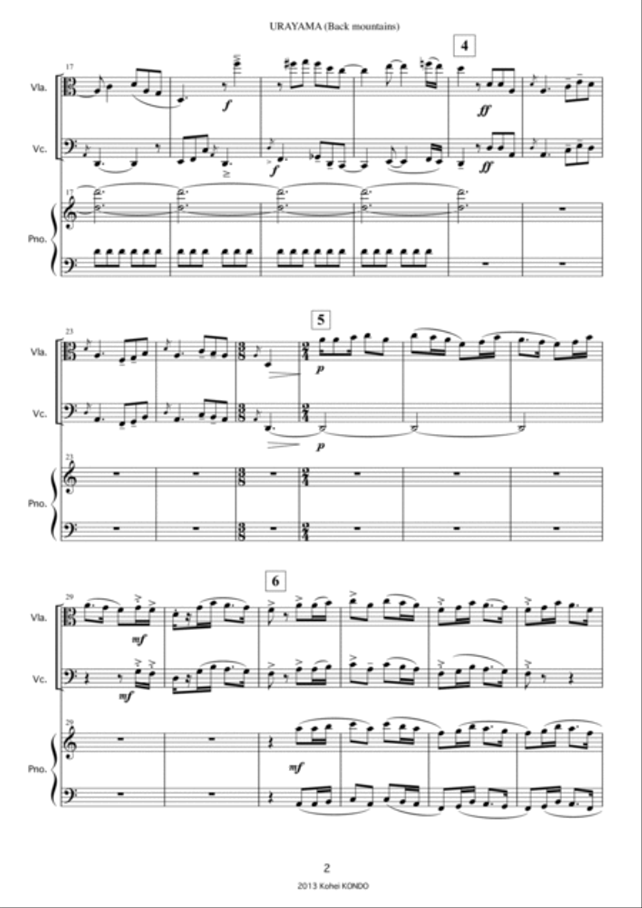 URAYAMA (Back mountains)　 Version for viola, cello and piano 　Op.136 Small Ensemble scores gallery preview page 3