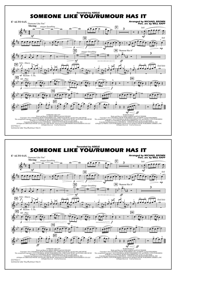 Someone Like You/Rumour Has It - Eb Alto Sax Marching Band scores gallery preview page 1