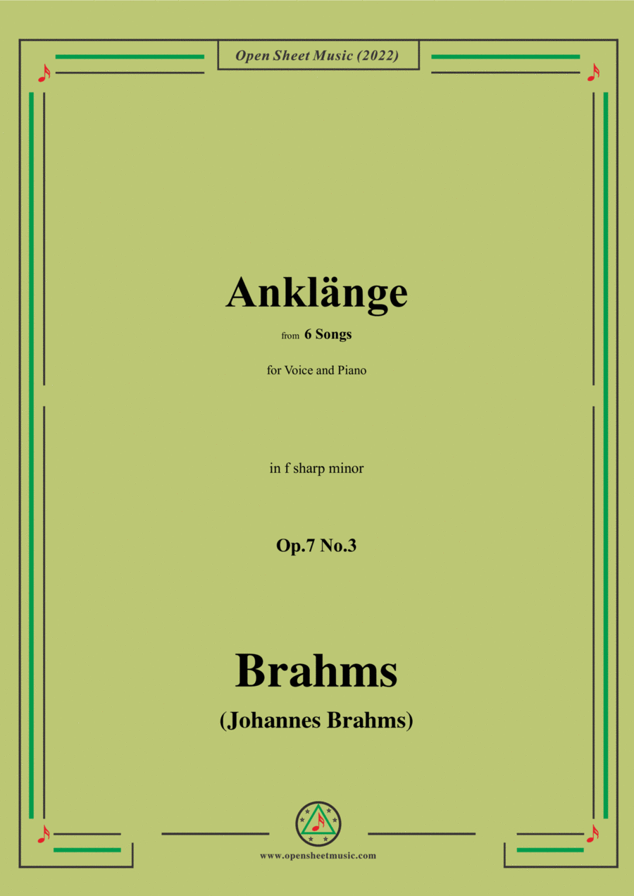 Brahms-Anklange,Op.7 No.3,from 6 Songs,in f sharp minor Voice scores gallery preview page 1