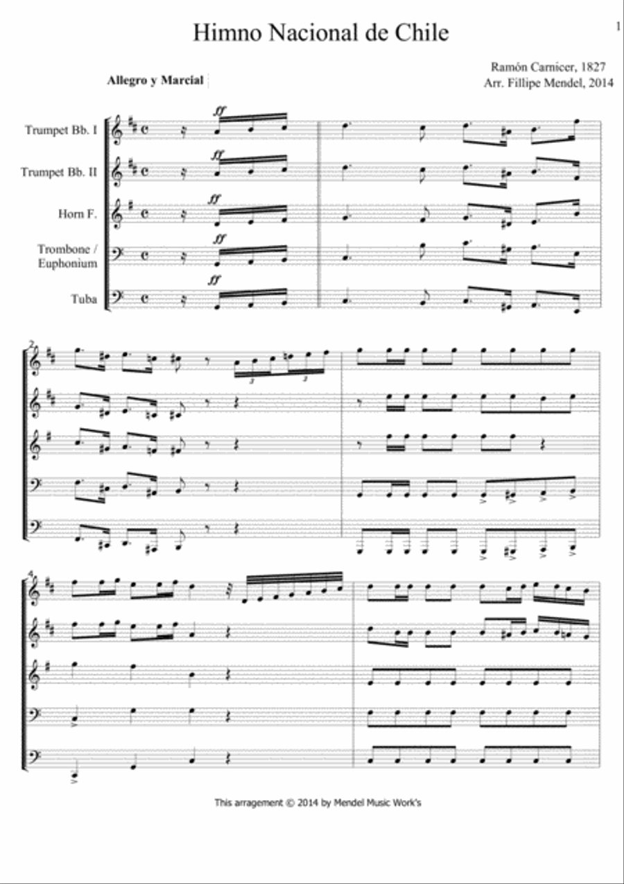 Himno Nacional de Chile Himno Nacional de Chile Brass Ensemble scores gallery preview page 1