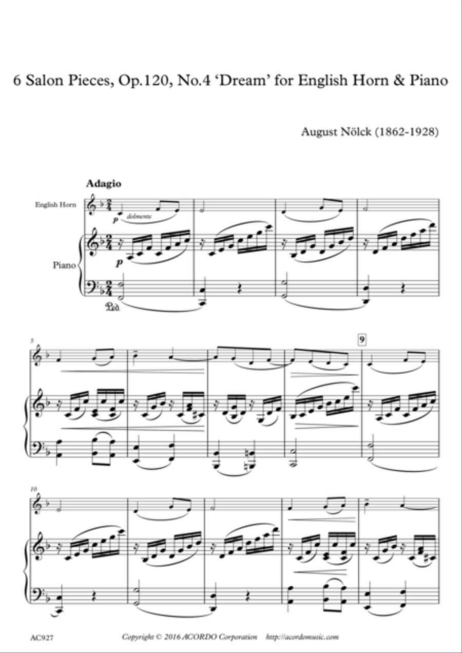 6 Salon Pieces, Op.120, No.4 ‘Dream’ for English Horn & Piano English Horn scores gallery preview page 1