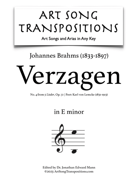 BRAHMS: Verzagen, Op. 72 no. 4 (transposed to E minor)