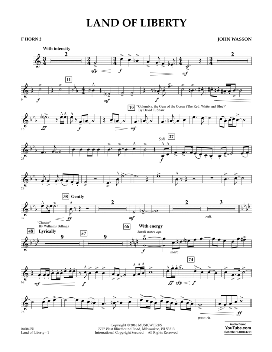 Land of Liberty - F Horn 2 Horn scores gallery preview page 1