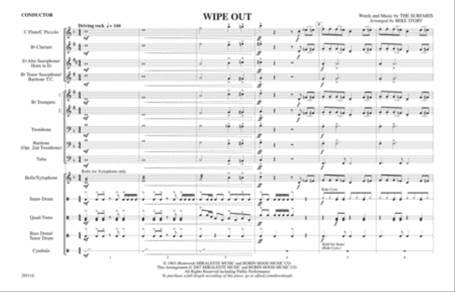Wipe Out: Score Wipe Out: Score Marching Band scores gallery preview page 1