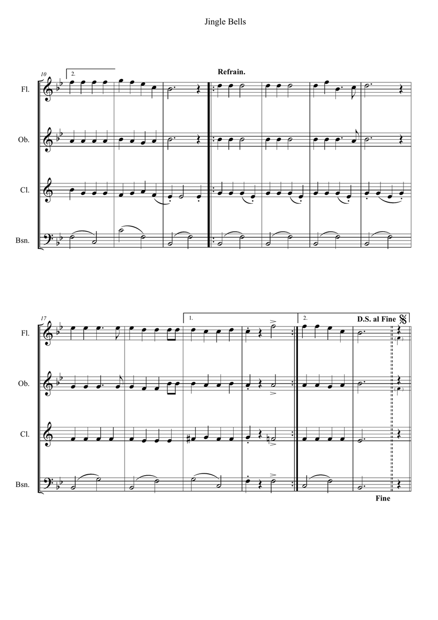 Jingle Bells Woodwind Quartet scores gallery preview page 2