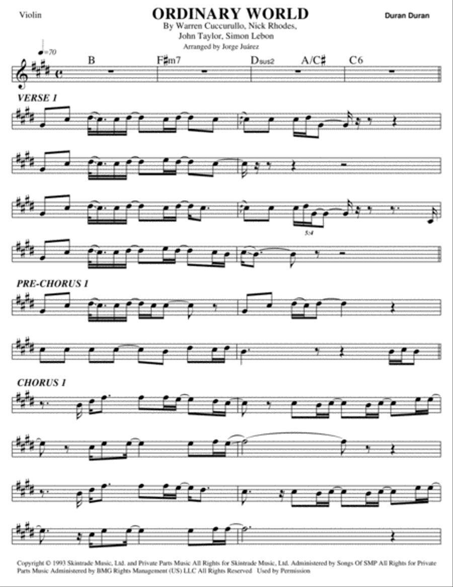 Ordinary World Violin Solo scores gallery preview page 1
