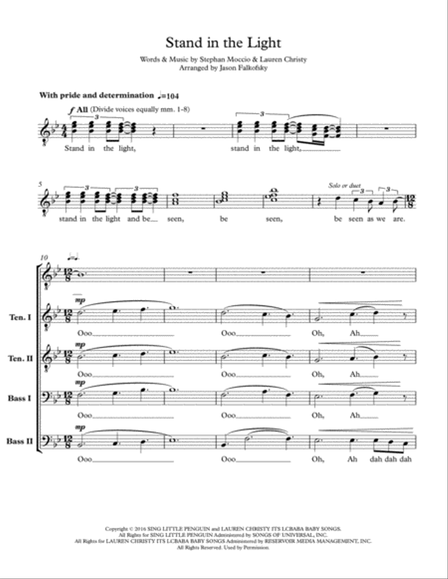 Stand In The Light TTBB scores gallery preview page 1