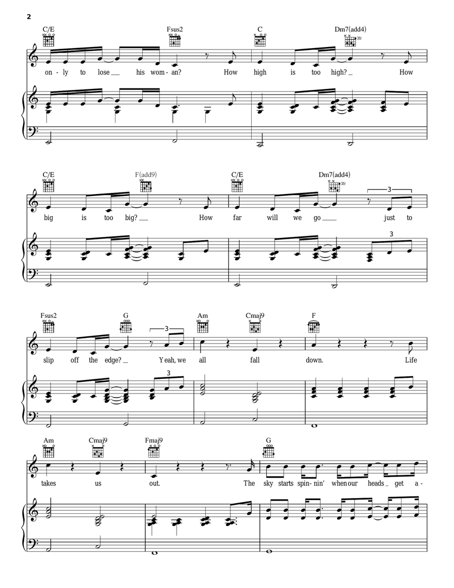 We All Fall Down Piano, Vocal, Guitar scores gallery preview page 2