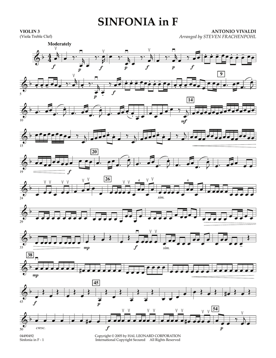 Sinfonia In F - Violin 3 (Viola T.C.)